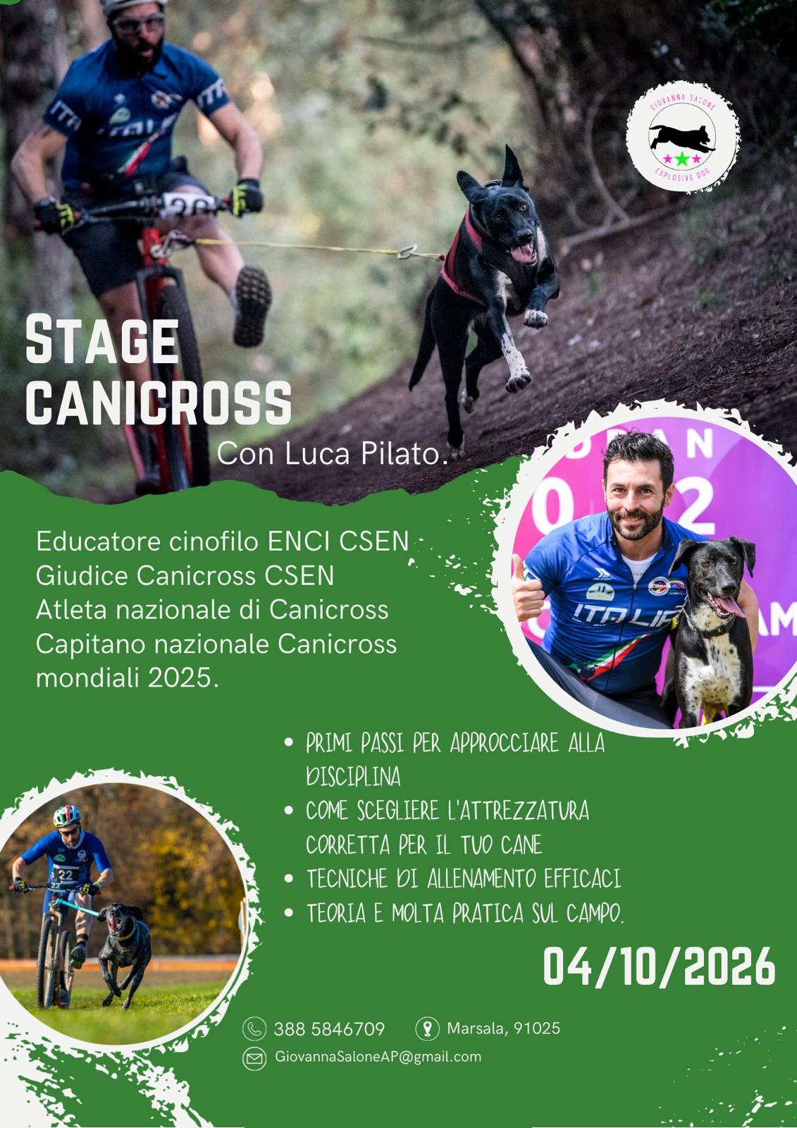 Locandina stage di canicross con Luca Pilato — stage valido fino al 04/10/2026
